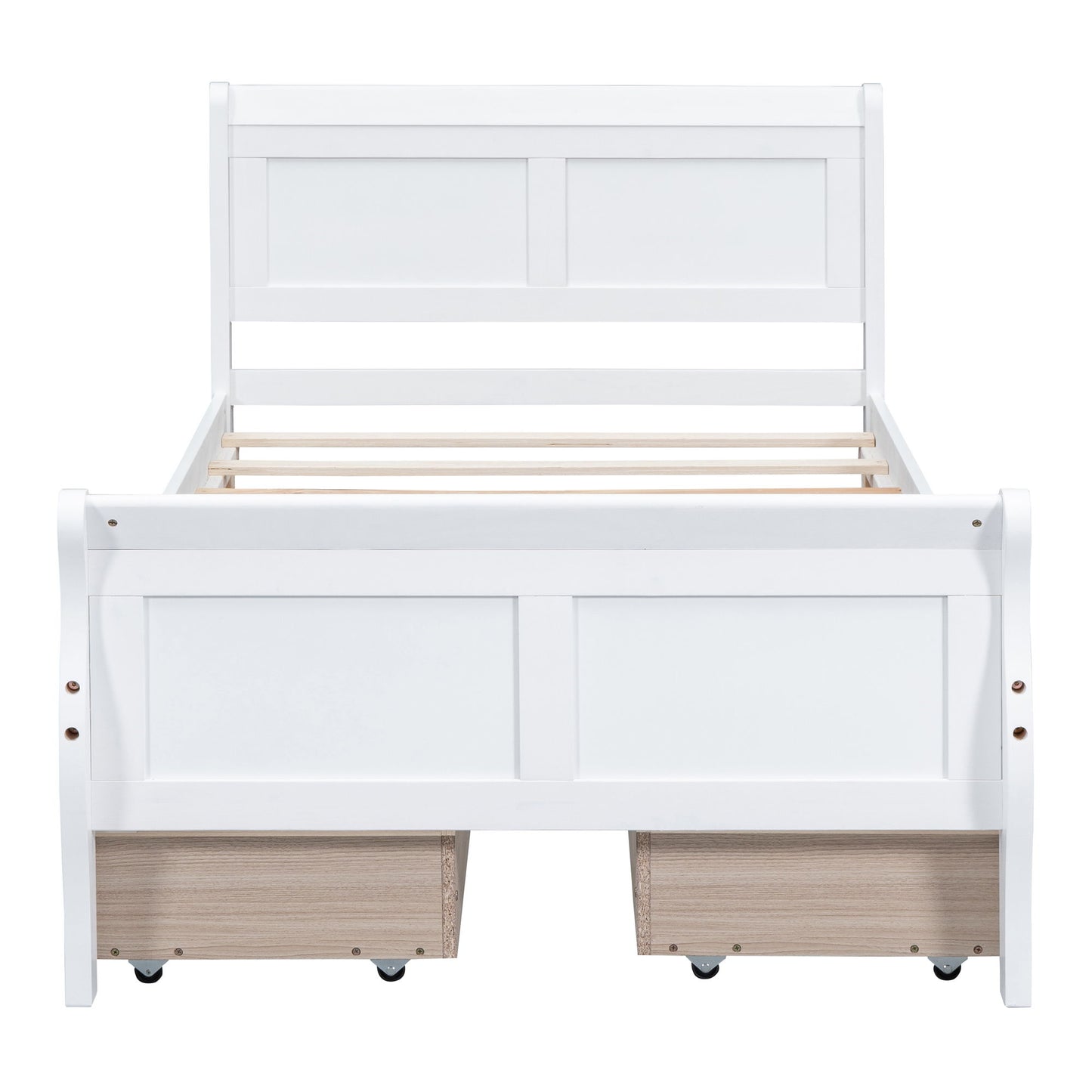Twin Size Platform Bed With 4 Drawers And Streamlined Headboard & Footboard - White