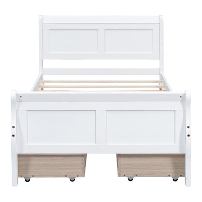 Twin Size Platform Bed With 4 Drawers And Streamlined Headboard & Footboard - White
