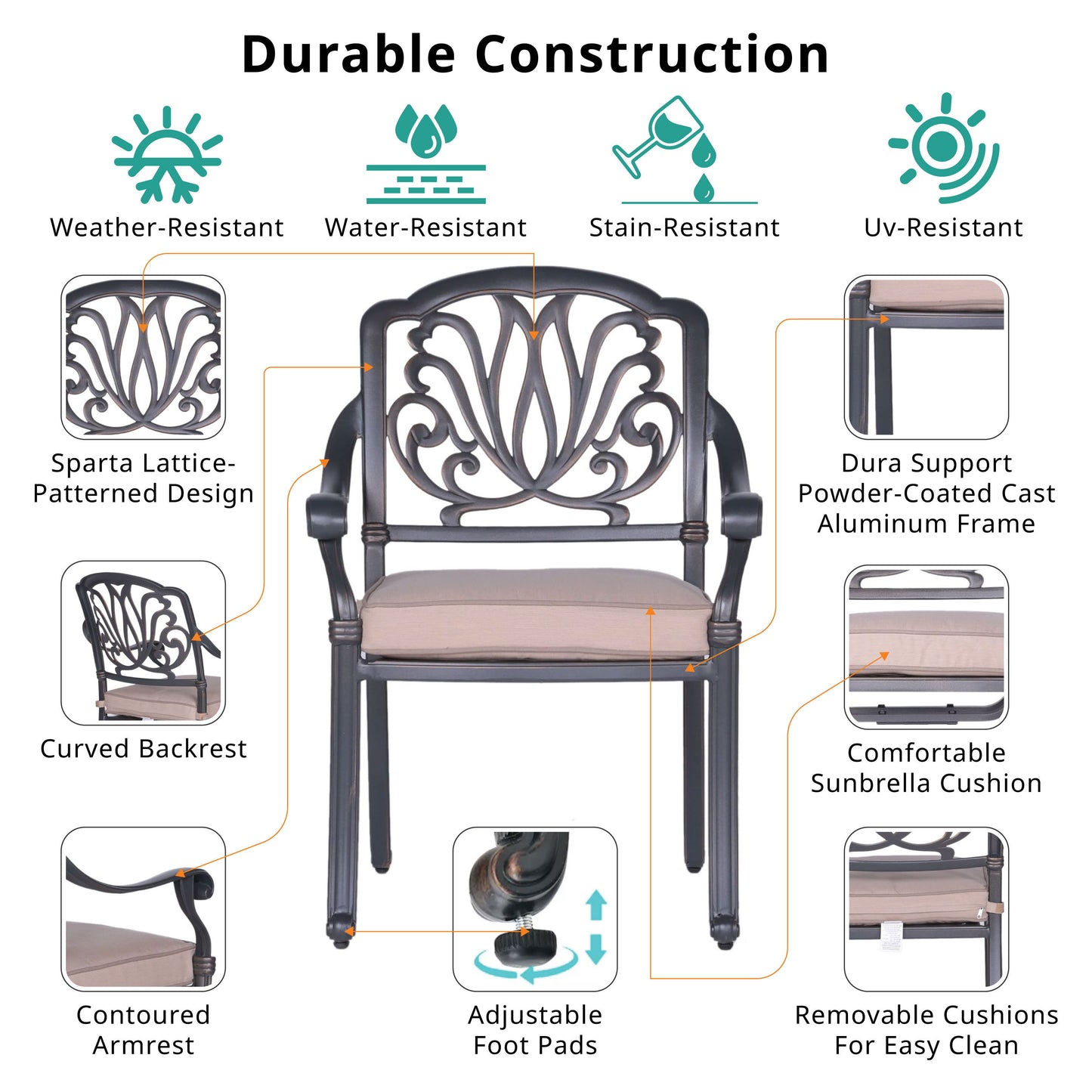 Patio Outdoor Aluminum Dining Armchair With Cushion (Set of 2) - Spectrum Sand