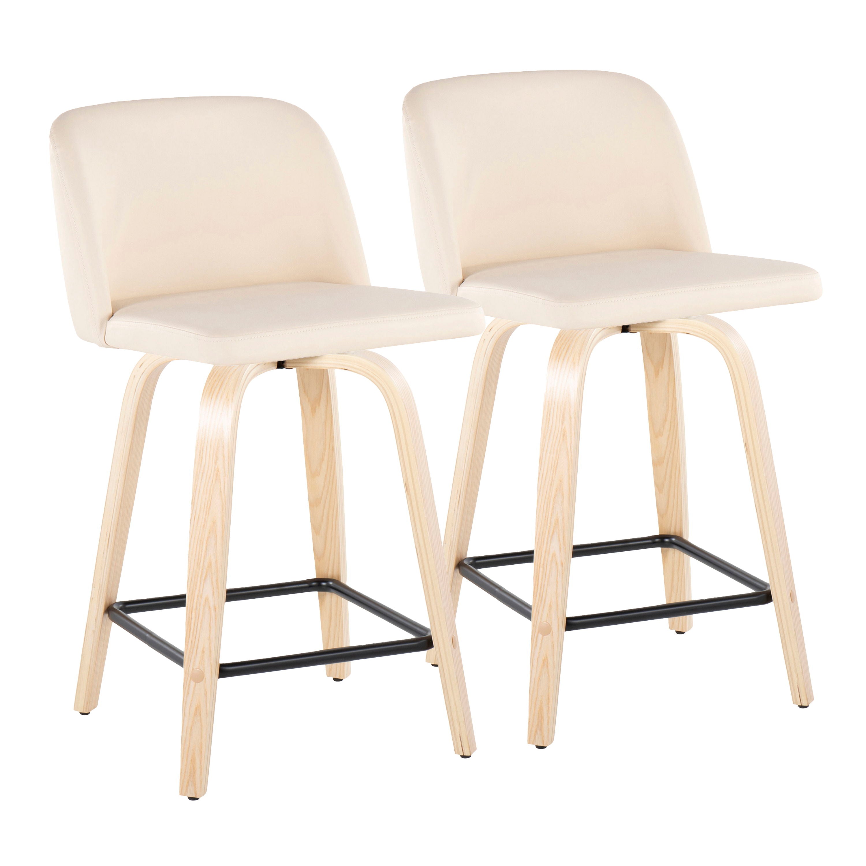 Toriano - Contemporary Fixed Height Counter Stool & Swivel And Square Footrest (Set of 2) - Natural / Cream