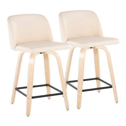 Toriano - Contemporary Fixed Height Counter Stool & Swivel And Square Footrest (Set of 2) - Natural / Cream