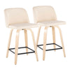 Toriano - Contemporary Fixed Height Counter Stool & Swivel And Square Footrest (Set of 2) - Natural / Cream