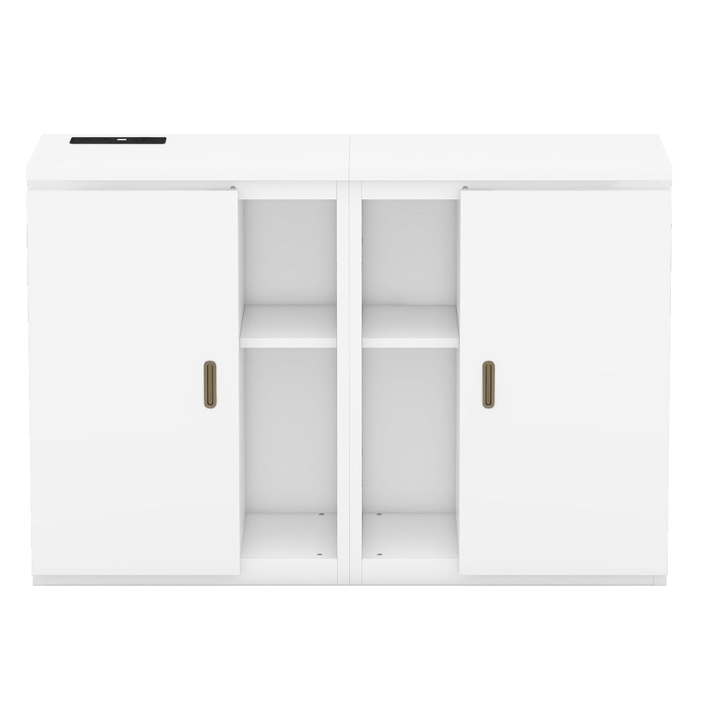 Queen Size Murphy Bed With Shelves, Cabinets And USB Ports - White