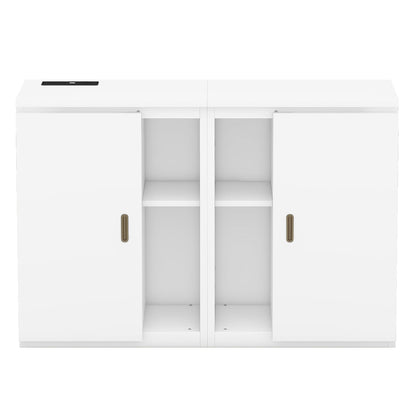Queen Size Murphy Bed With Shelves, Cabinets And USB Ports - White