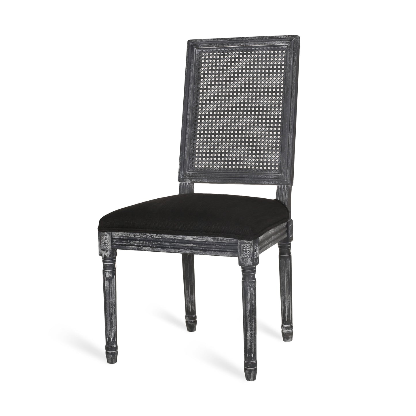 French Country Inspired Dining Chair Set With Cane Backrest - Distressed Light Brown