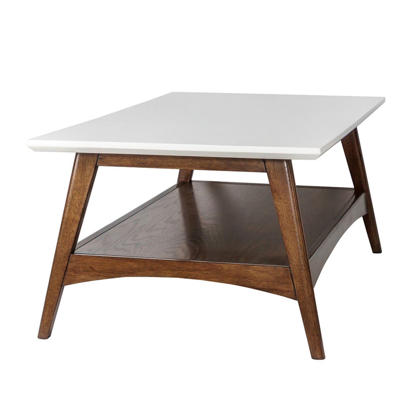 Mid - Century Modern Coffee Table Lower Shelf - Off White / Pecan