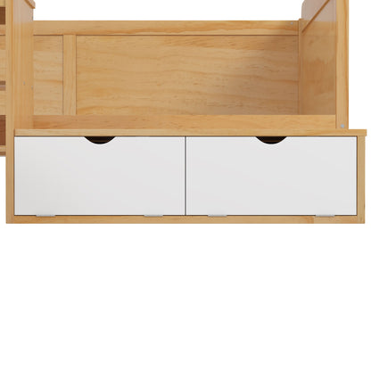 Twin Size Daybed With Storage Shelves And Lockers, Multi Functional Bed With Study Desk And Matching Stool - Natural