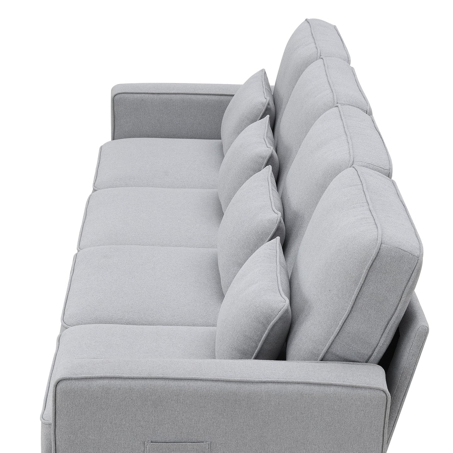 4 Seater Modern Linen Sofa With Armrest Pockets And 4 Pillows, Minimalist Style Couch - Light Gray