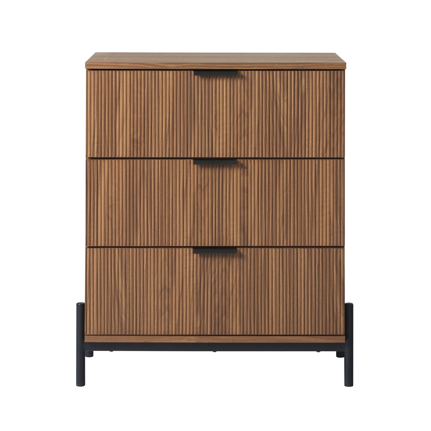 Mid-Century 3 Drawer Chest With Reeded Drawer Fronts - Mocha