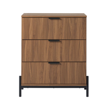 Mid-Century 3 Drawer Chest With Reeded Drawer Fronts - Mocha