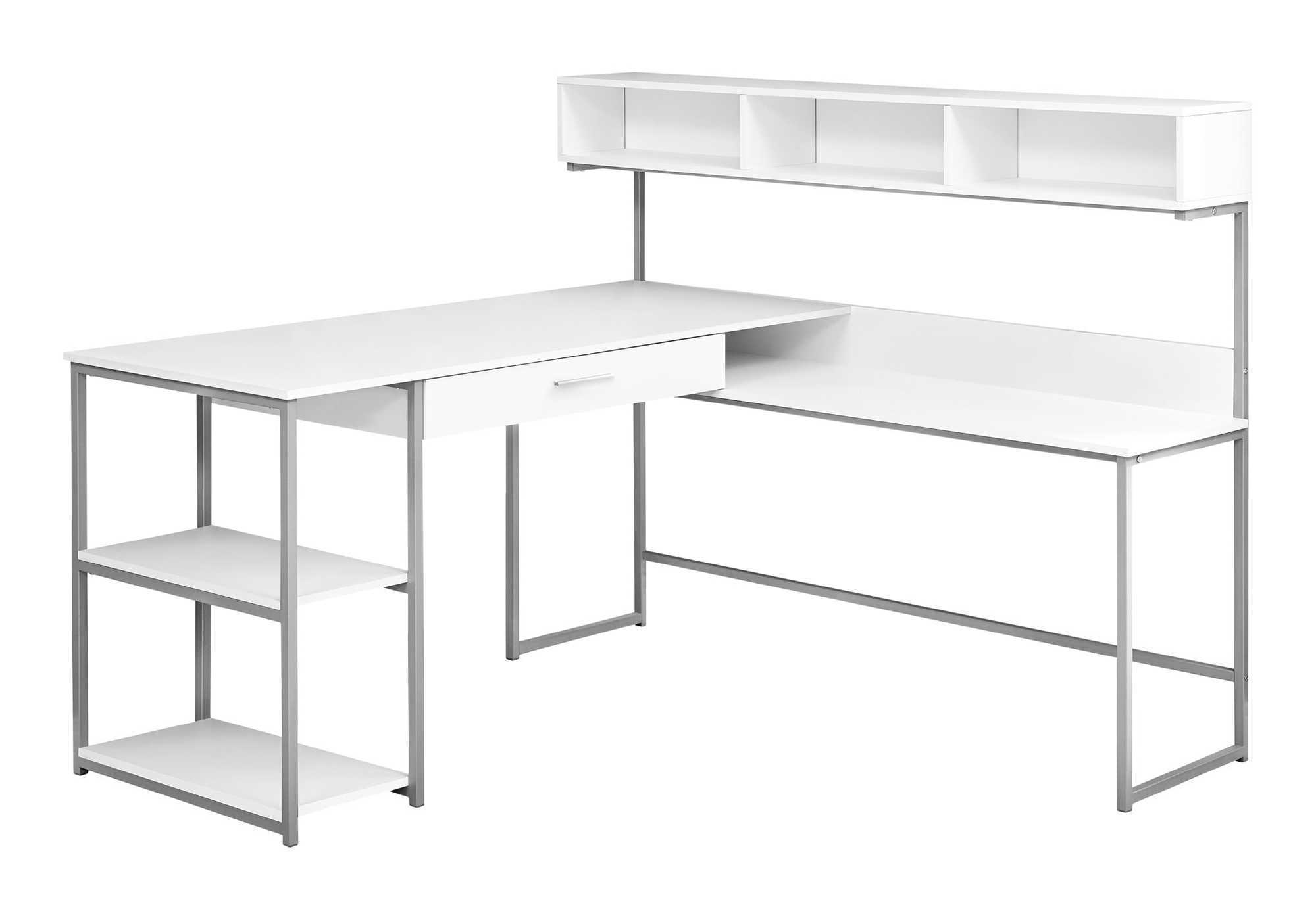 Computer Desk, Home Office, Corner, Storage Drawers, L Shape, Laptop, Elegant Design - White