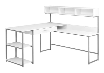 Computer Desk, Home Office, Corner, Storage Drawers, L Shape, Laptop, Elegant Design - White