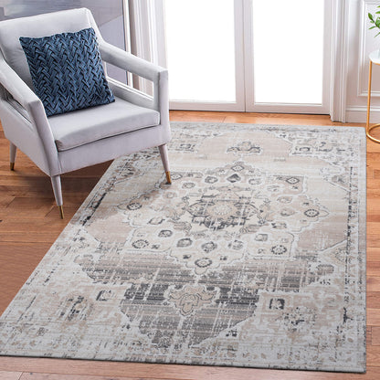 Payas - 5' X 7' Medallion Area Rug - Cream / Beige