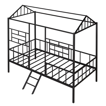 House Bed Frame Twin Size With Slatted Support No Box Spring Needed - Black