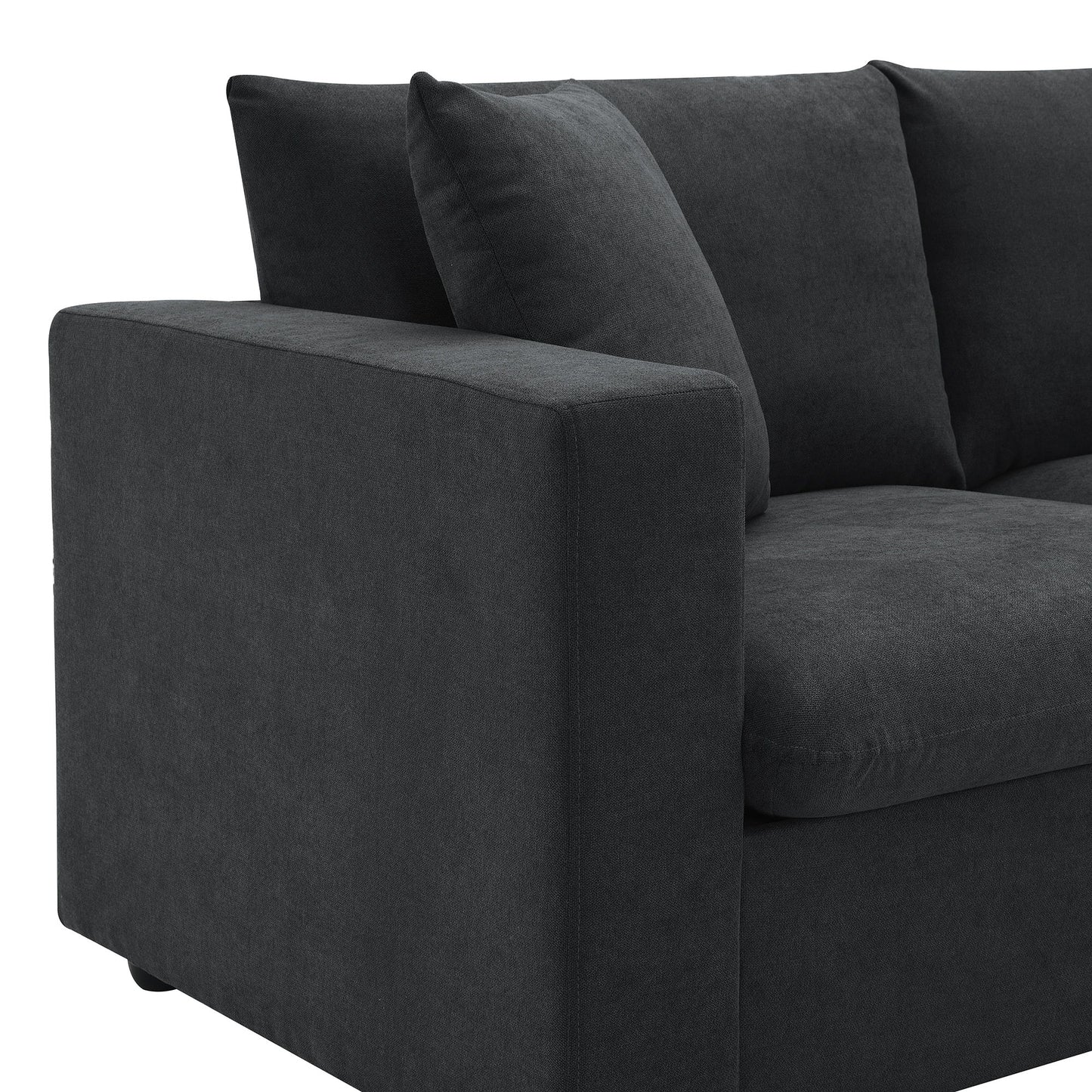 Modern Sectional Sofa, L-Shaped Couch Set With 2 Free Pillows, 4 Seat Polyester Fabric Couch Set With Convertible Ottoman - Black