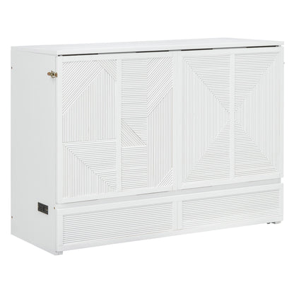 Full Size Murphy Bed With Large Drawer, USB Ports And Outlets - White