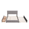Queen Size Upholstered Platform Bed With 2 Drawers And 1 Twin Long Trundle - Light Gray