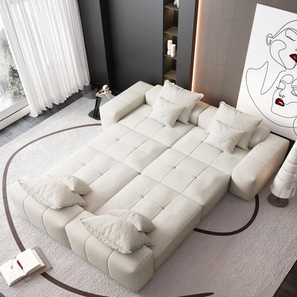 Modern Oversized Modular Sectional Sofa, Sparkling Chenille Fabric Soft Cushion Sofa With 8 Pillows, 8 Pieces Diy Combination Tufted Sofa, No Assembly Required - Beige