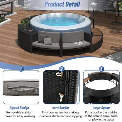Spa Surround Spa Frame Patio Rattan Sofa Set With Storage Spaces, Mini Sofa And Comfortable Cushion For Patio, Backyard - Gray