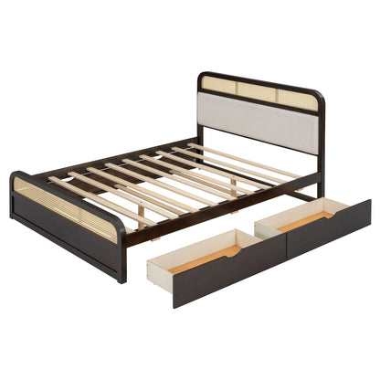 Queen Size Platform Bed With Trundle And 2 Drawers - Espresso