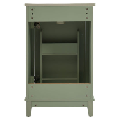 Modern Small Bathroom Vanity Cabinet With Ceramic Basin, Ample Storage, 1 Soft Close Door - Green