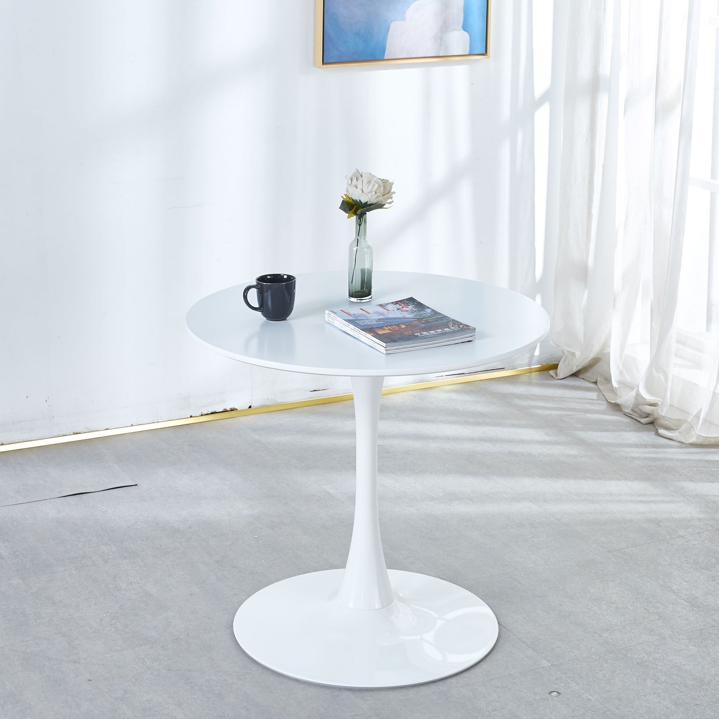 Tulip Table Mid-Century Dining Table For 2-4 People With Round MDF Table Top, Pedestal Dining Table, End Table Leisure Coffee Table - White
