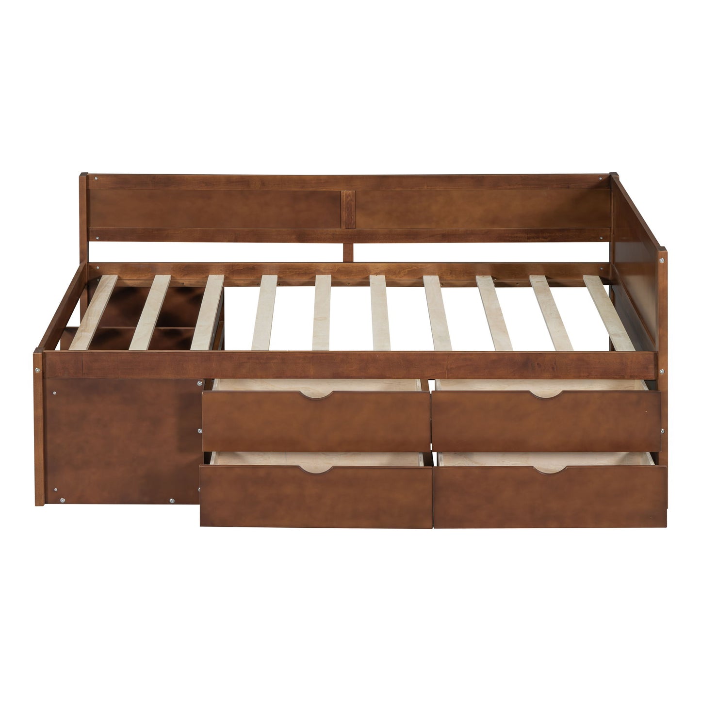 Twin Size Daybed With Drawers And Shelves - Walnut