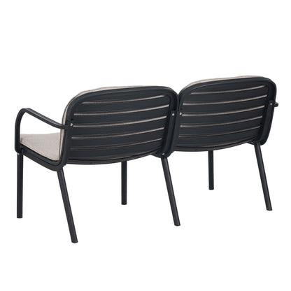 Luna - Outdoor Patio Loveseat With Frame And Cushions Weather Resistant Pp Material - Beige / Black
