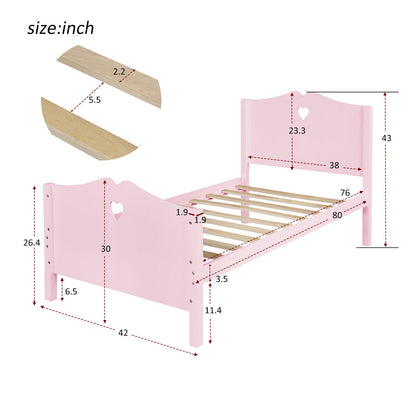 Twin Size Platform Bed With Headboard, Footboard And Slat Support - Pink