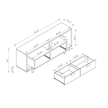 Modern TV Stand & Two Shelves And Two Drawers - White