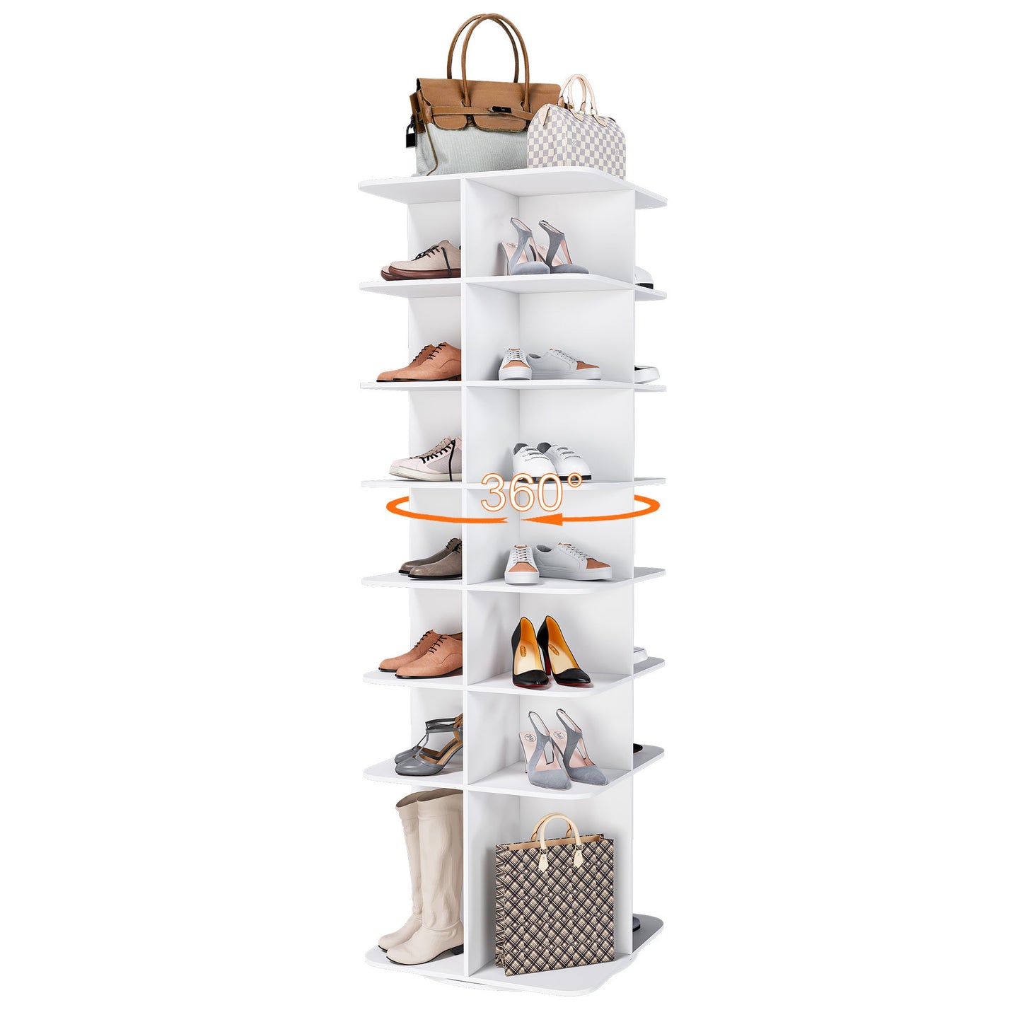 7 Tier Square Rotating Shoe Rack Tower With 360ÔøΩÔøΩ Spinning Organizer - White