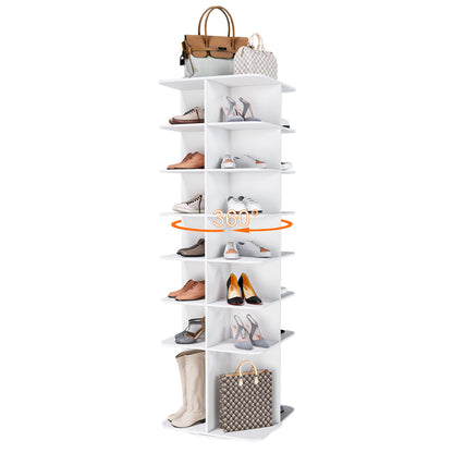 7 Tier Square Rotating Shoe Rack Tower With 360ÔøΩÔøΩ Spinning Organizer - White