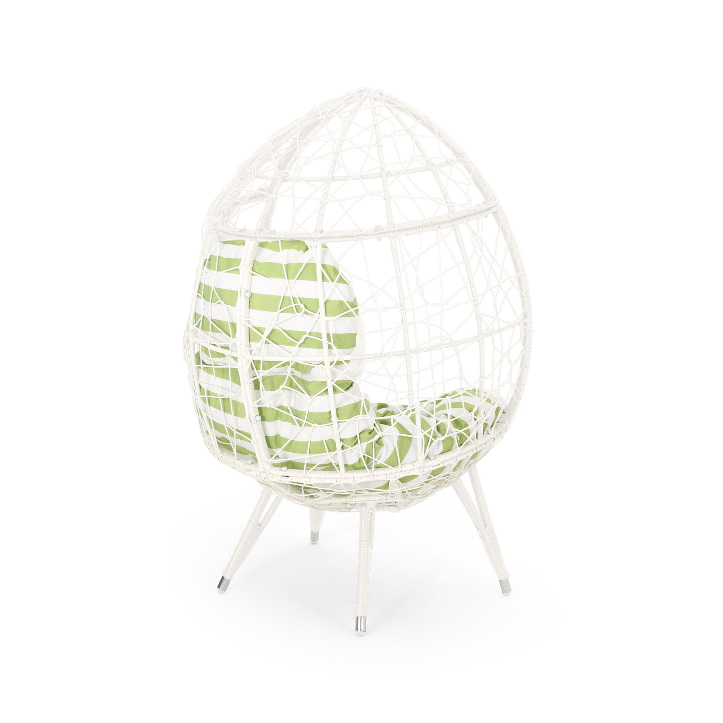 Cosmos - Round Hammered Iron Teardrop Chair - White / Green