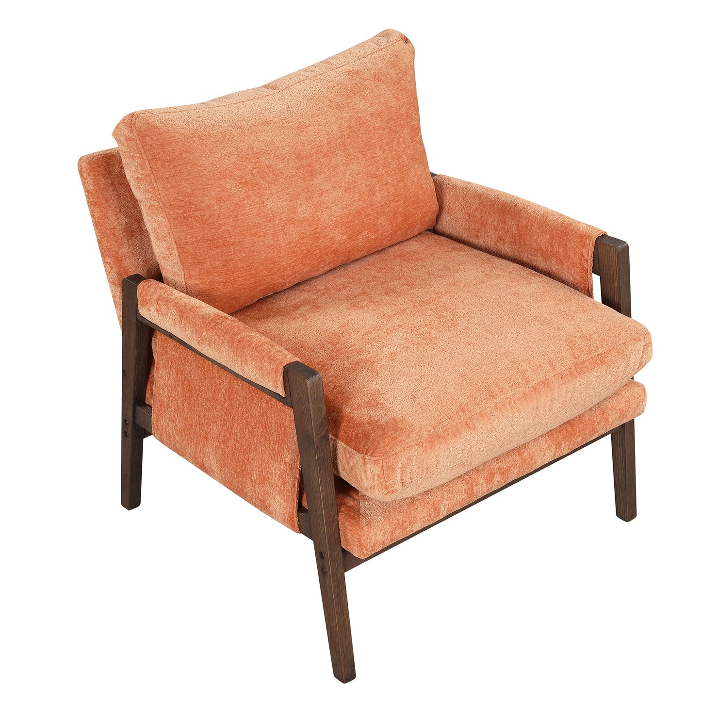 Mid-Century Modern Velvet Accent Chair, Leisure Chair With Solid Wood And Thick Seat Cushion For Living Room, Bedroom, Studio - Orange