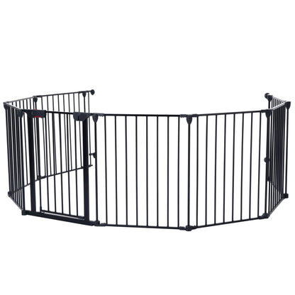 Adjustable Safety Gate 8 Panels Play Yard Metal Doorways Fireplace Fence Christmas Tree Fence Gate For House Stairs Gate Prohibited Area Fence - Black