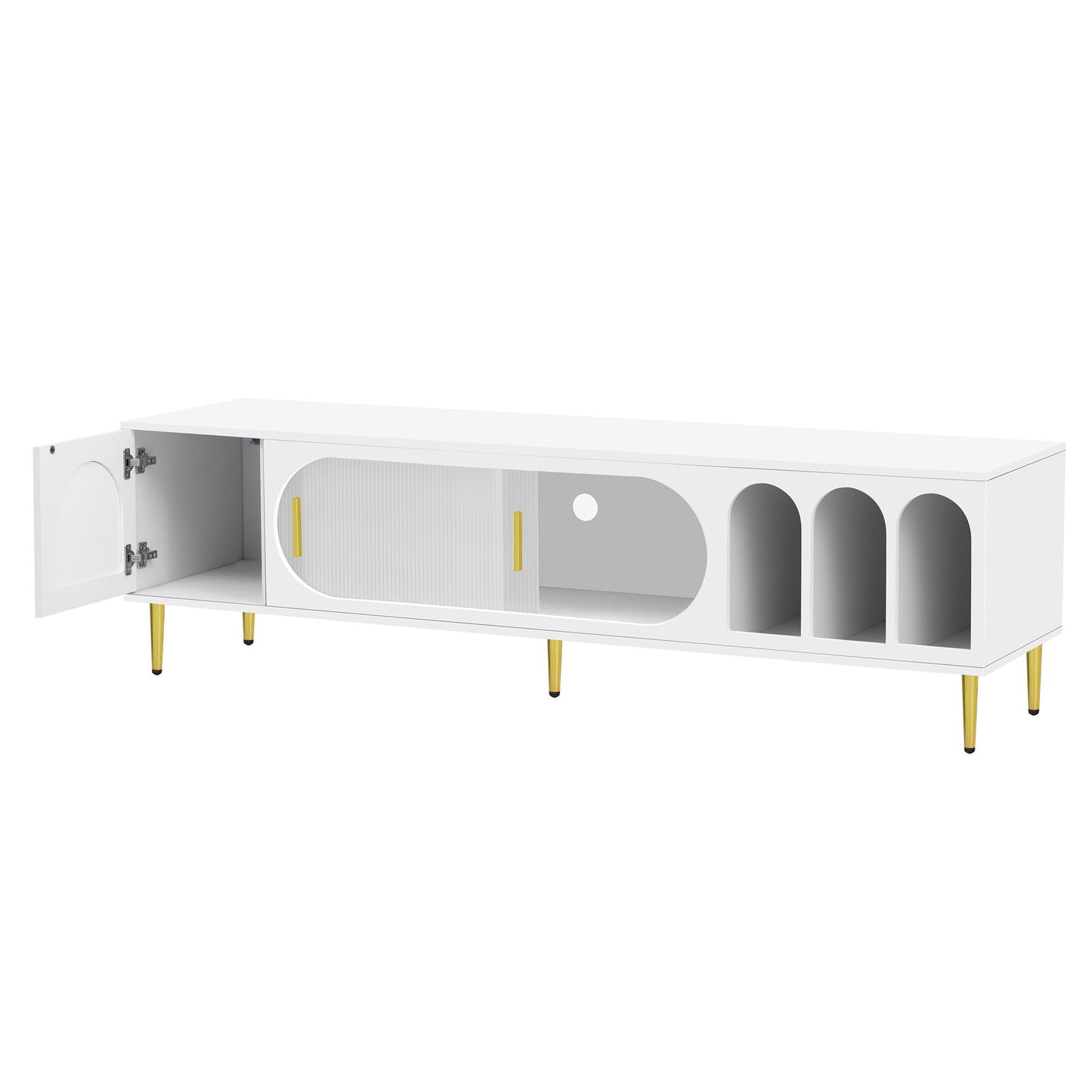 Modern TV Stand For Up To 70" TV, Entertainment Center TV Media Console Table, With 3 Shelves And 2 Cabinets, TV Console Cabinet Furniture For Living Room - White