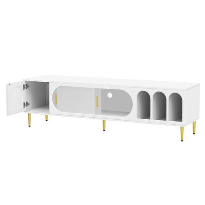 Modern TV Stand For Up To 70" TV, Entertainment Center TV Media Console Table, With 3 Shelves And 2 Cabinets, TV Console Cabinet Furniture For Living Room - White