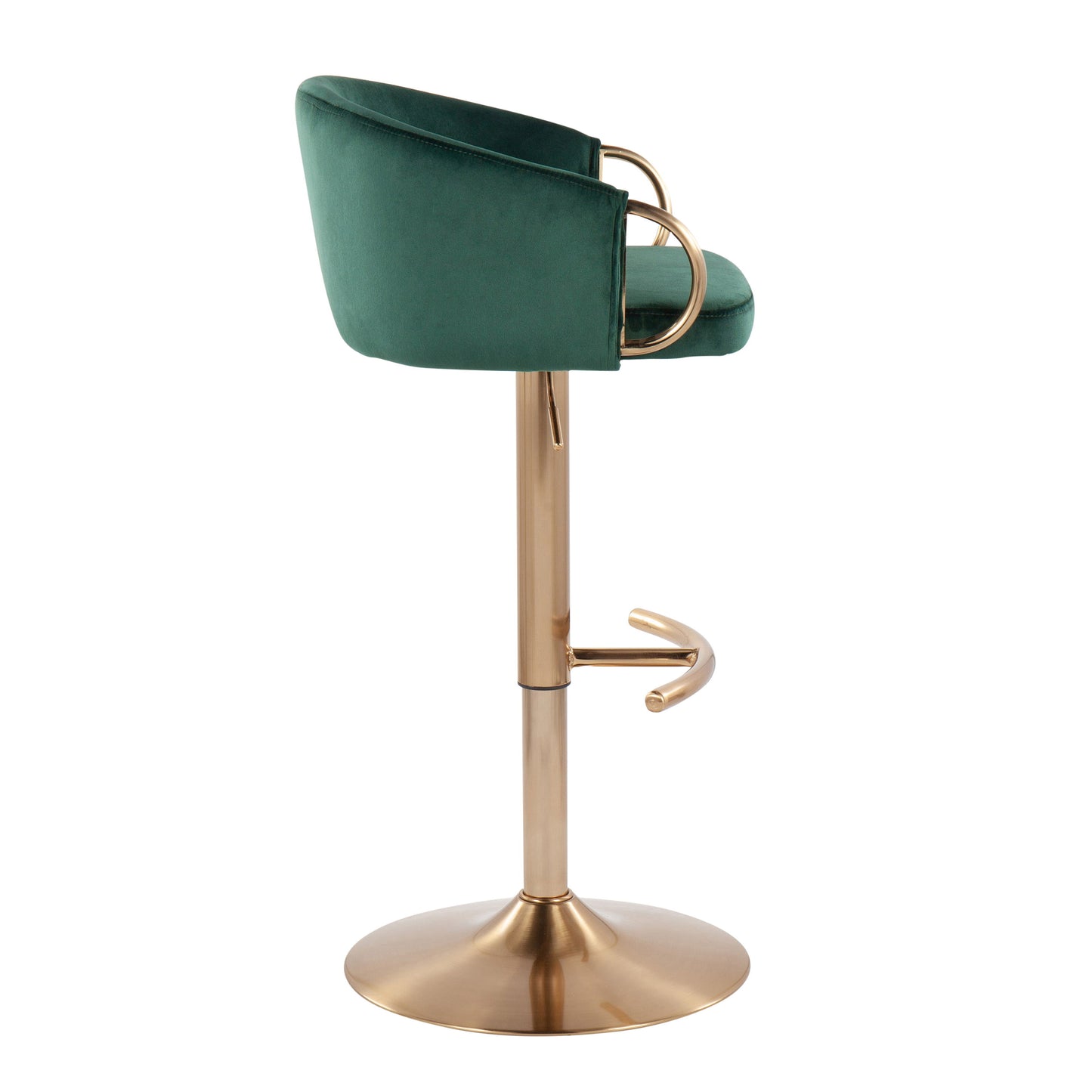 Claire - Contemporary / Glam Adjustable Bar Stool With Rounded T Footrest (Set of 2) - Gold / Green