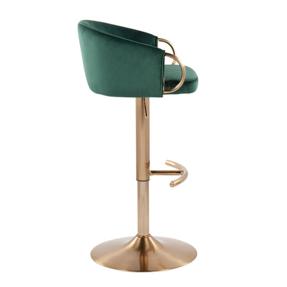 Claire - Contemporary / Glam Adjustable Bar Stool With Rounded T Footrest (Set of 2) - Gold / Green