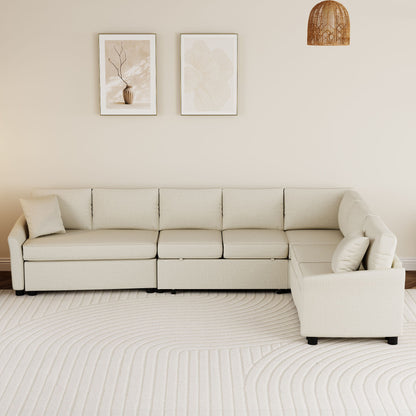 L-Shaped Sofa Convertible Sofa Bed Pull Out Sofa Sleeper With Two Back Pillows, Two USB Ports And Two Power Sockets For Living Room - Beige