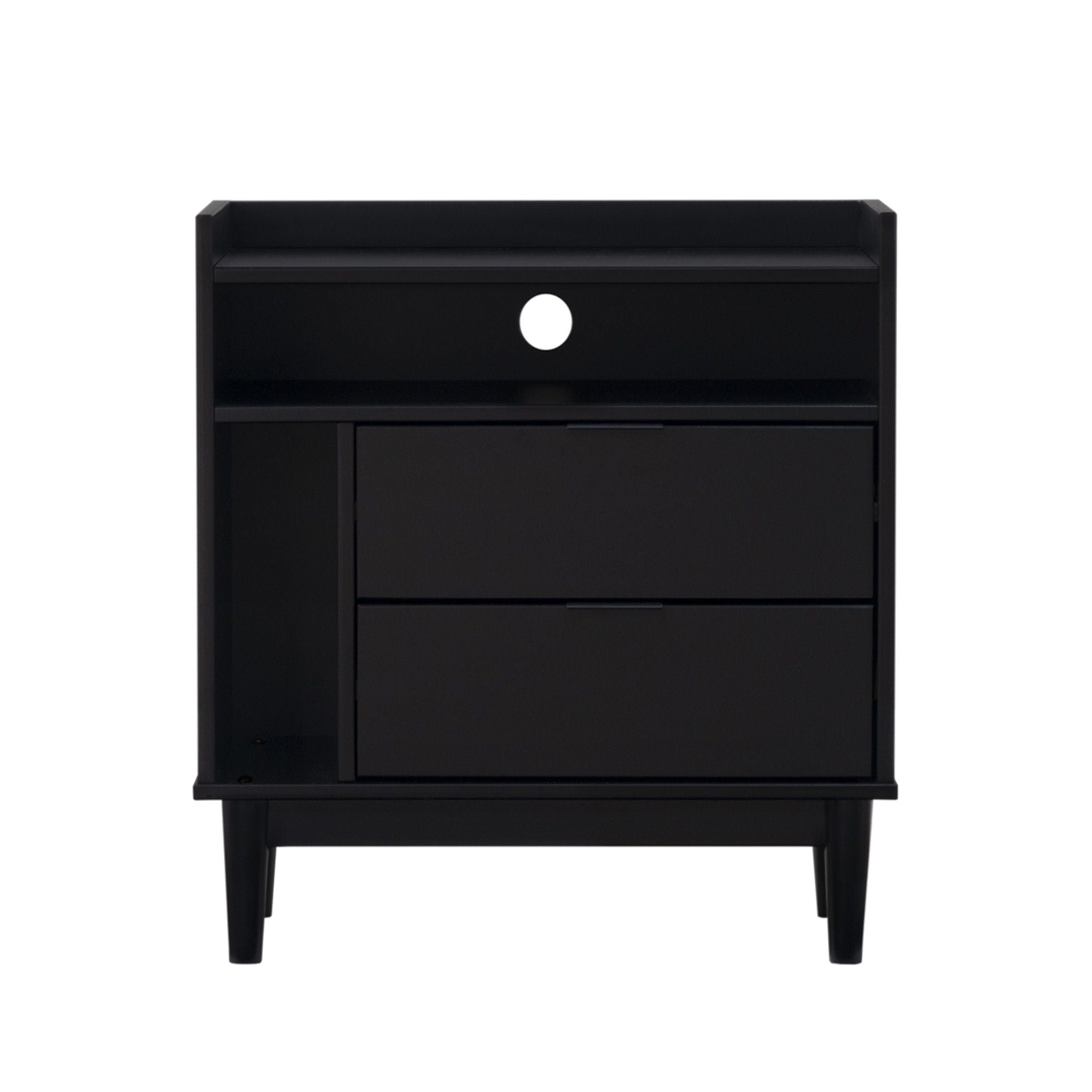Mid-Century Modern Solid Wood 2 Drawer Gallery Nightstand - Black
