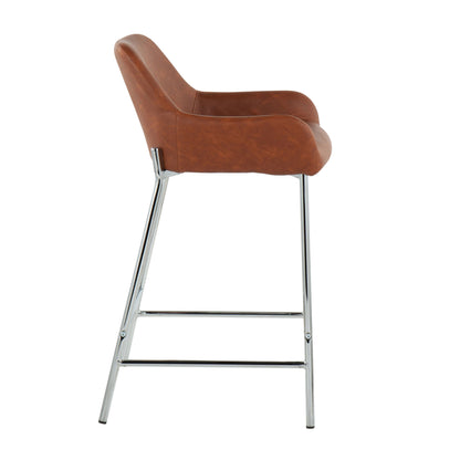 Daniella - Contemporary Fixed Height Counter Stool (Set of 2) - Chrome / Camel