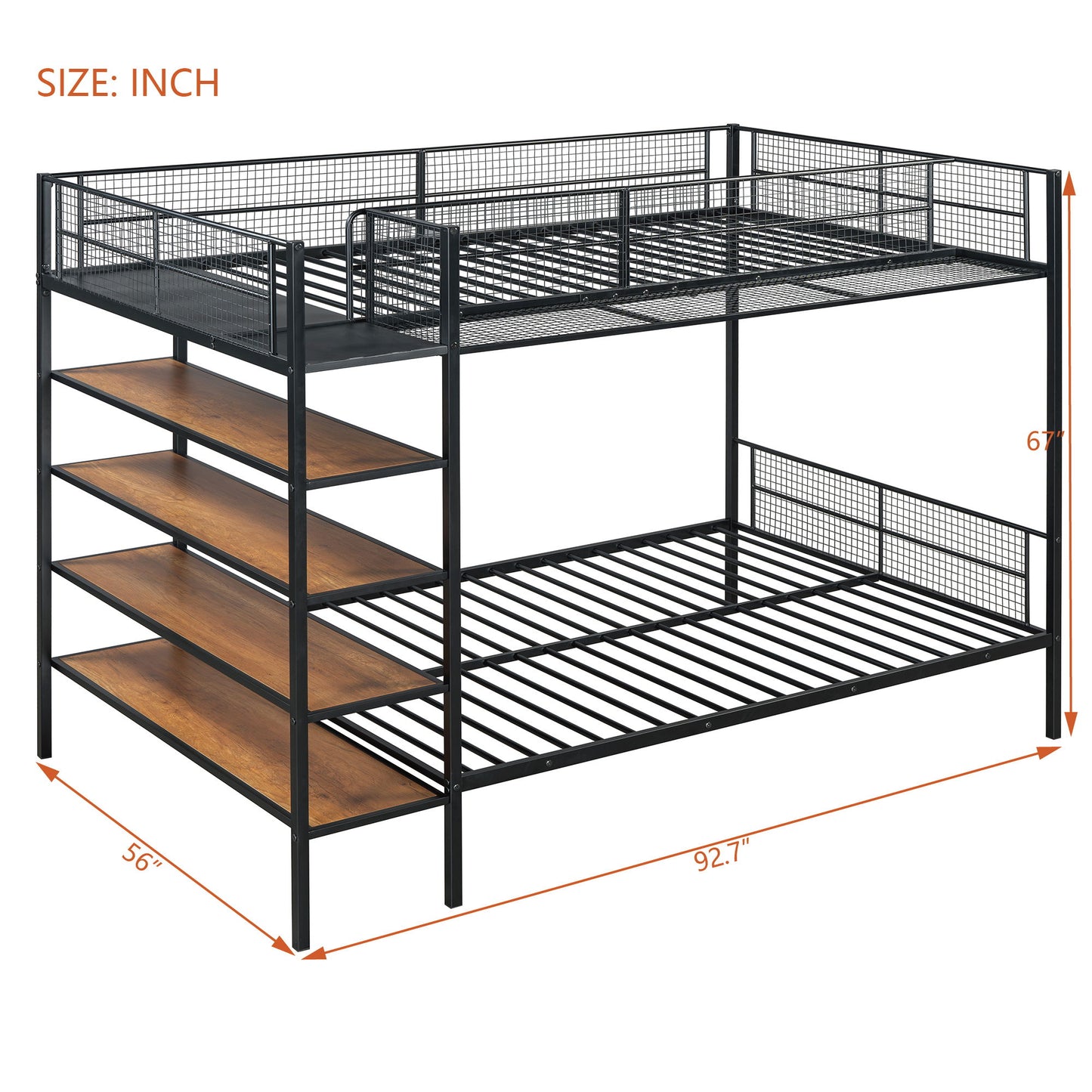 Twin Over Full Bunk Bed With 5 Tier Shelves - Black