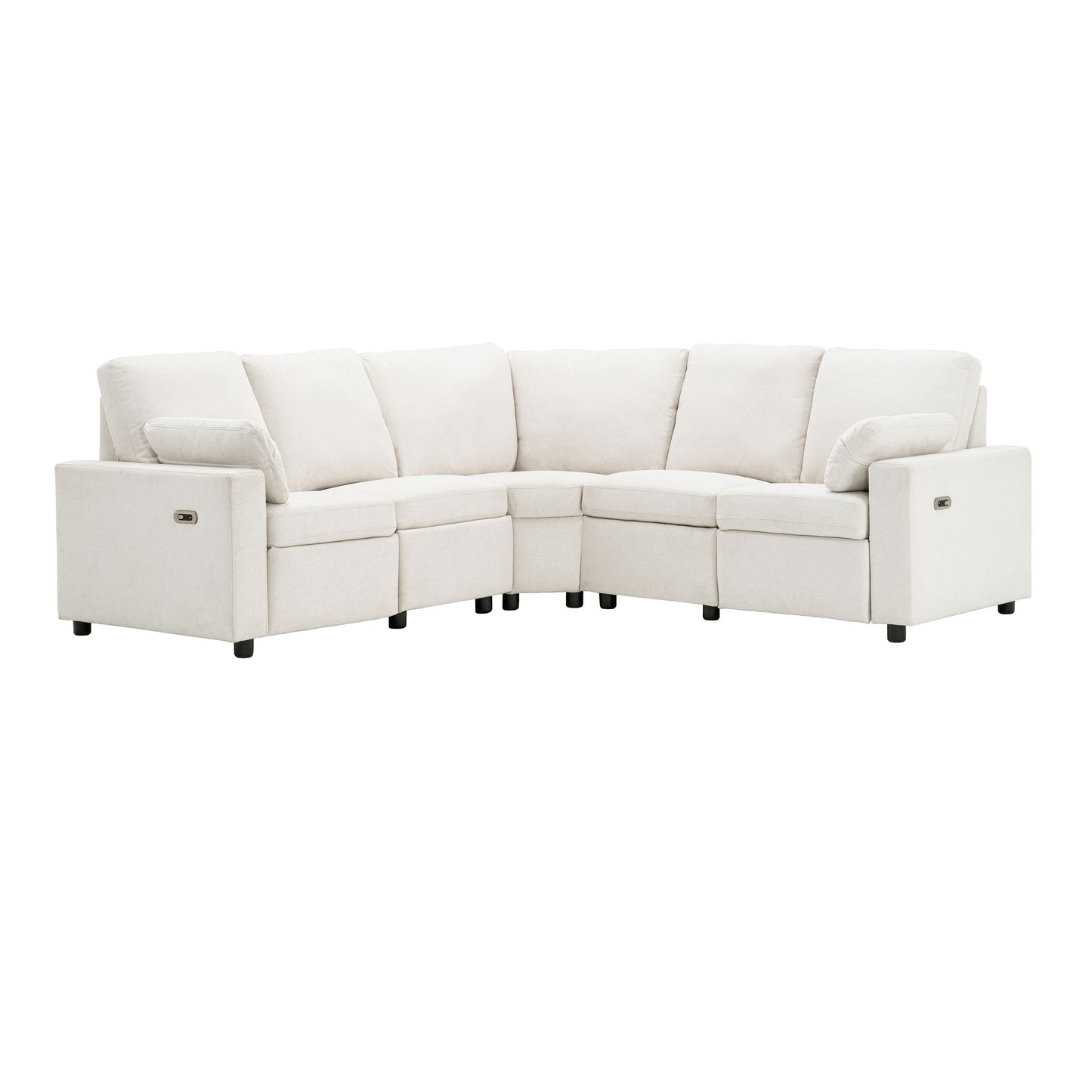 Power Recliner Sectional Sofa Home Theater Reclining Sofa With Two USB Ports, Two Storage Drawers For Living Room - Beige