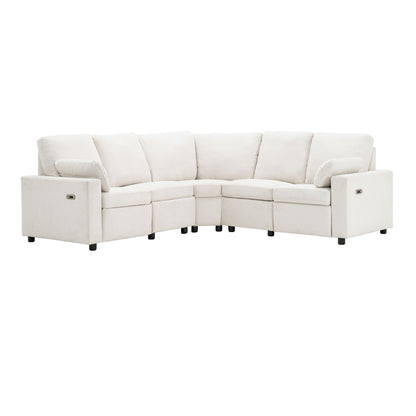 Power Recliner Sectional Sofa Home Theater Reclining Sofa With Two USB Ports, Two Storage Drawers For Living Room - Beige