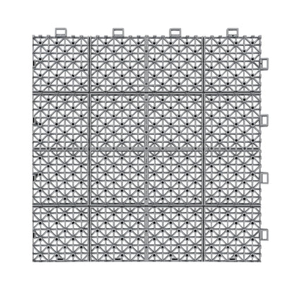 Interlocking Deck Tiles Plastic Waterproof Outdoor All Weather Anti-Slip Bathroom Shower Balcony Porch Strong Weight Capacity Upto 6613 Lbs, Rosette Pattern Pack Of 12 - Gray