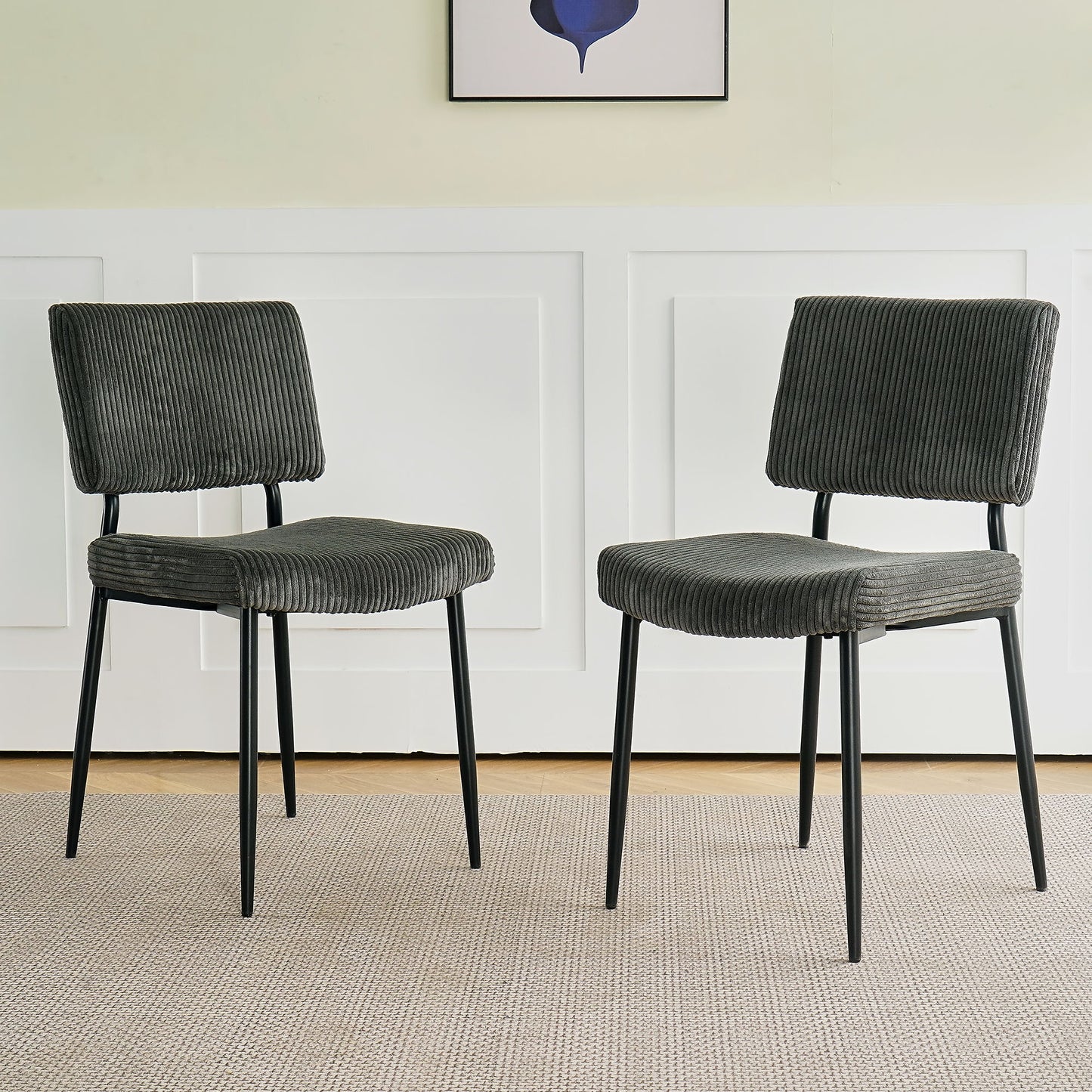 Modern Dining Chair (Set of 2) Fabric Upholstered With Black Metal Legs, Home And Bedroom Use - Gray