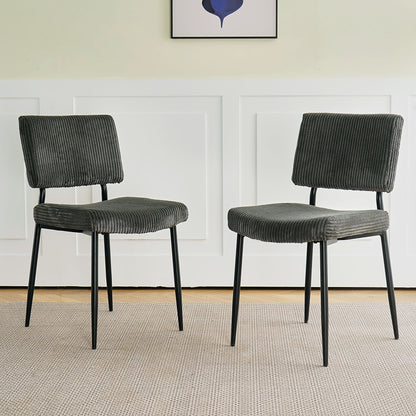Modern Dining Chair (Set of 2) Fabric Upholstered With Black Metal Legs, Home And Bedroom Use - Gray
