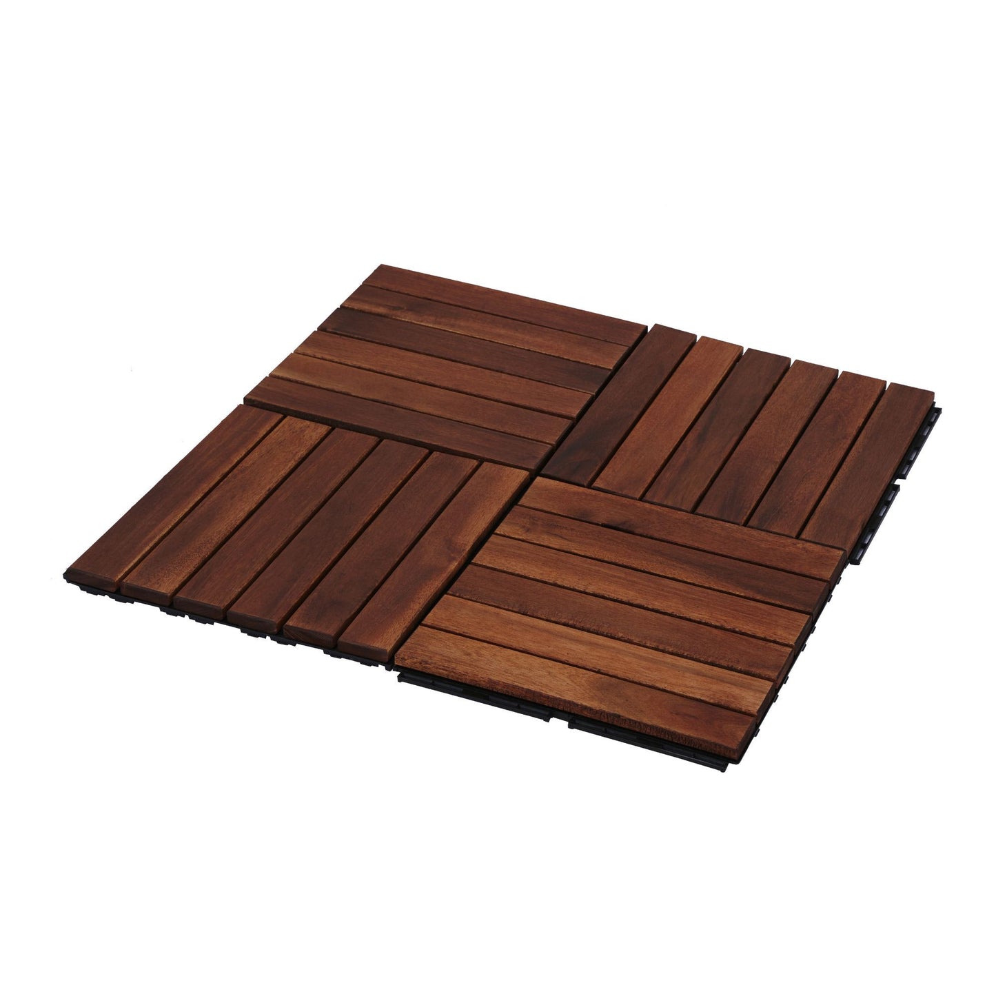 10 Piece Interlocking Deck Tiles Striped Pattern, Square Acacia Hardwood Outdoor Flooring For Patio, Bancony, Pool Side - Brown
