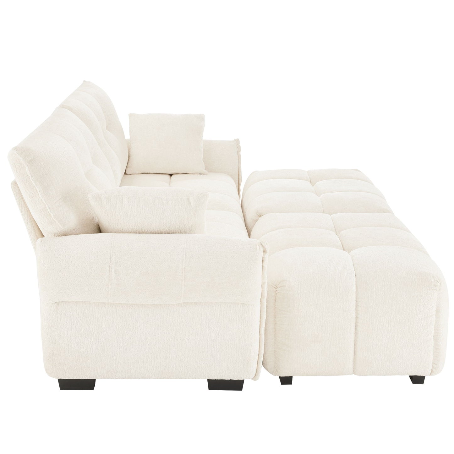 Cozy Plush 2 Seater Sofa Set With Ottomans And Throw Pillows - White